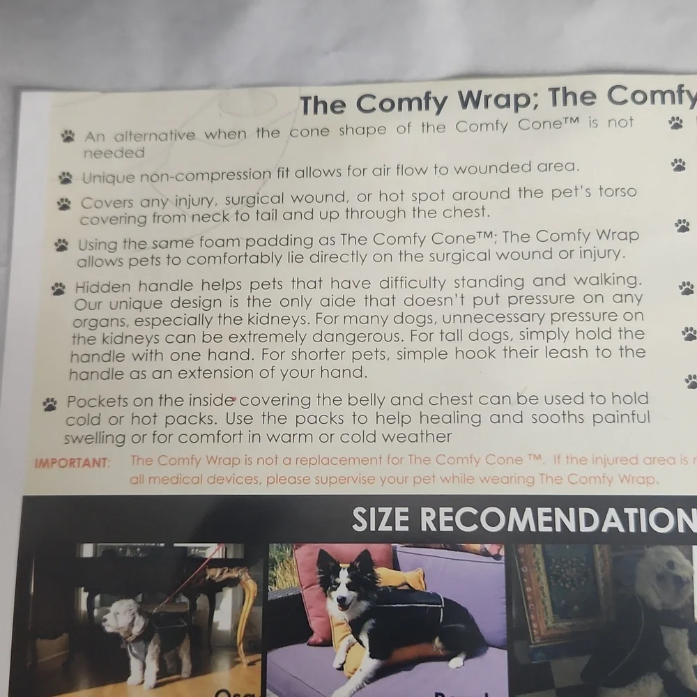 NWT ALL Four Paws The Comfy Wrap Non-Compression Recovery Torso Wrap Small.